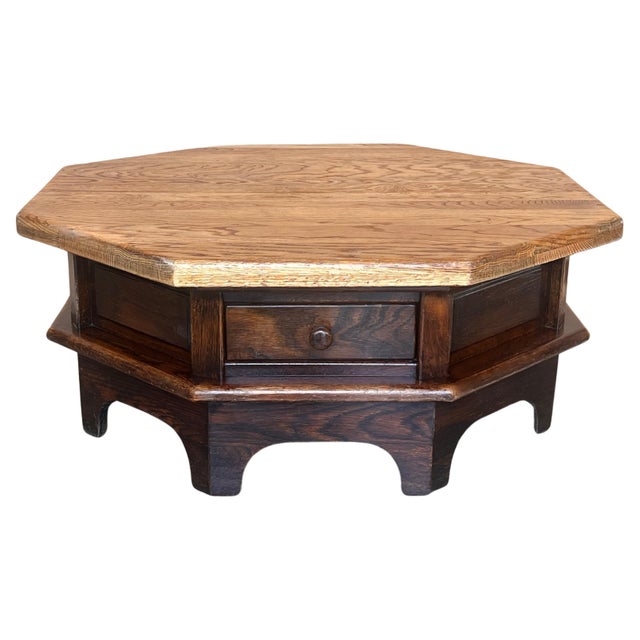 Early 20th Century Spanish Fir and Walnut Octogonal Table Special Design Restored Wax Polished For Sale - Image 15 of 18