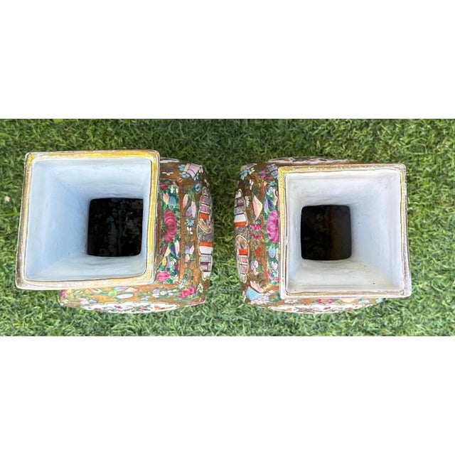 Pair of Antique Chinese Famille Rose Porcelain Vases & Stands For Sale - Image 17 of 18