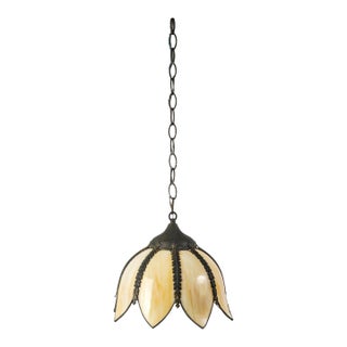Vintage Tulip Pendant Light Cream Slag Glass 12" For Sale