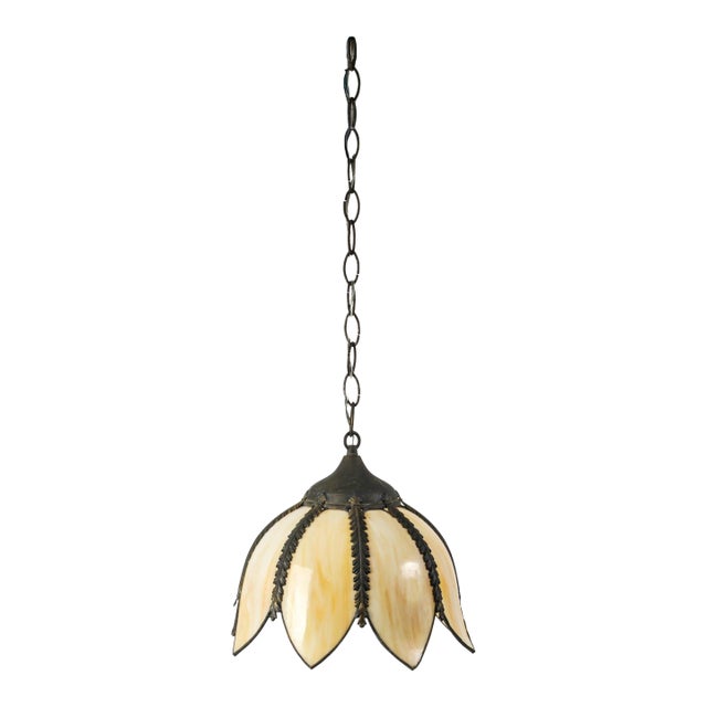 Vintage Tulip Pendant Light Cream Slag Glass 12" For Sale