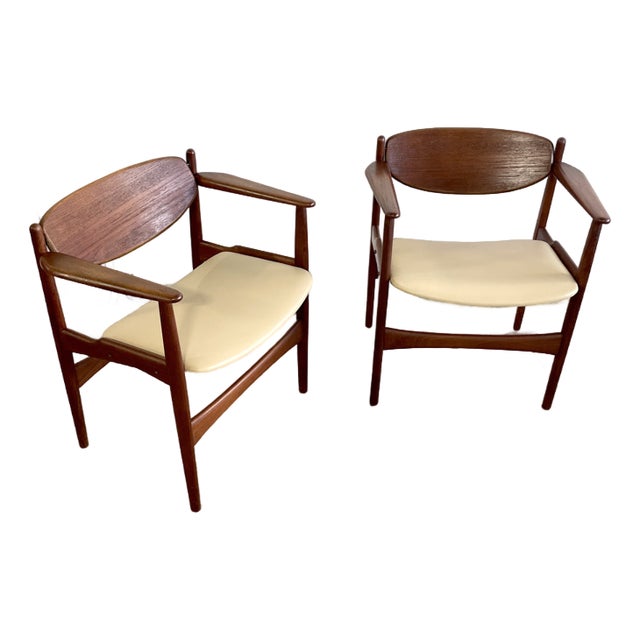 Pair Arne Hovmand Olsen Rare Danish Modern Teak Chairs For Sale