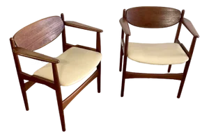 Pair Arne Hovmand Olsen Rare Danish Modern Teak Chairs