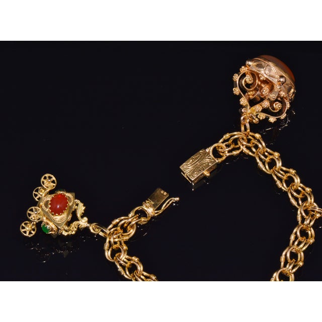 Etruscan Revival Vintage Portuguese Italian Solid 19.2k & 18k Gold Etruscan Revival Multigem Fob Charm Bracelet For Sale - Image 3 of 15