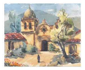 'Carmel Mission' by Henry Hank Volle, Santa Clara, California, Society Western Artists, Architectural