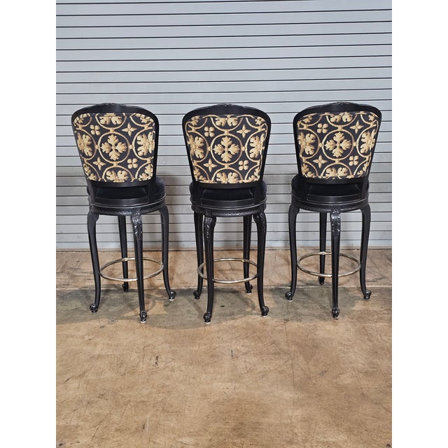 Set of 3 Casa Stradivari Ebonized Designer Swivel Counter Stools Bar Stools For Sale - Image 12 of 12