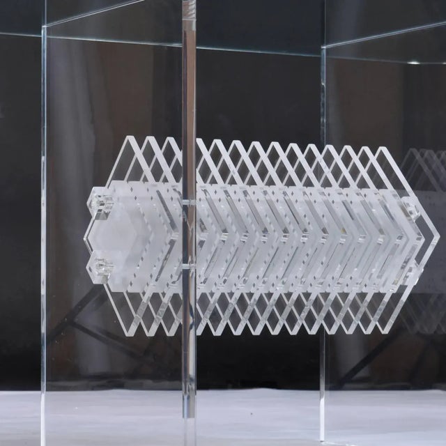 Clear Lucite Acrylic Pedestal Dining Table With Round Glass and Prism Center For Sale - Image 9 of 14