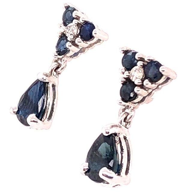 2010s 14 Karat White Gold and Blue Sapphire Drop Earrings 0.02 Total Diamond Weight, A Pair For Sale - Image 5 of 11
