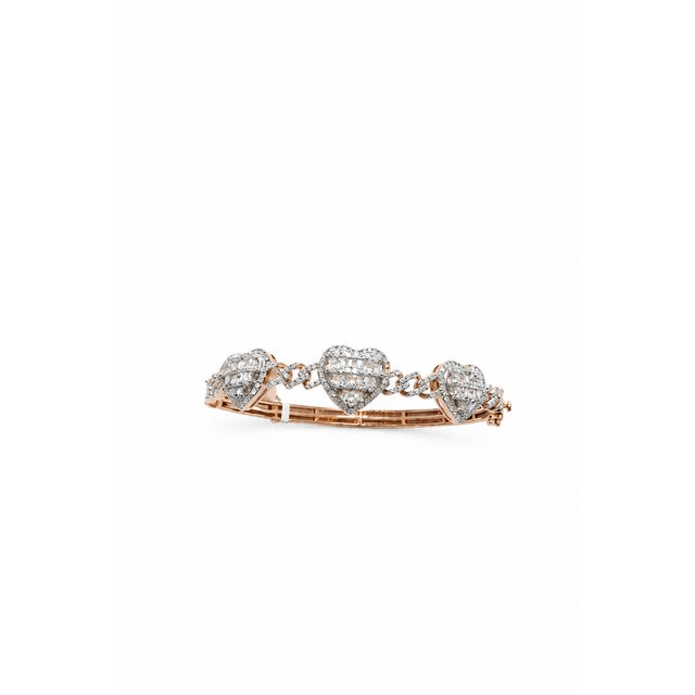 2020s 10k Rose Gold 1-1/3 CTTW Natural Diamond Heart Bangle Bracelet For Sale - Image 5 of 5