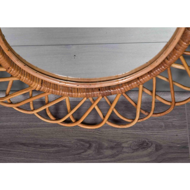 Wood Vintage Italian Oval Mirror With Rattan Frame, Circa 1960s For Sale - Image 7 of 12