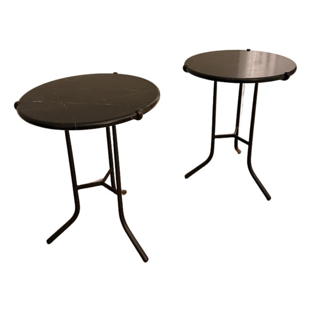 Restoration Hardware Ronan Marble Bronze Round Side Table Pair For Sale