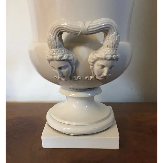 Antique Early 19th Century French Empire Porcelain Campagna Urn with Mask Handles For Sale - Image 9 of 13