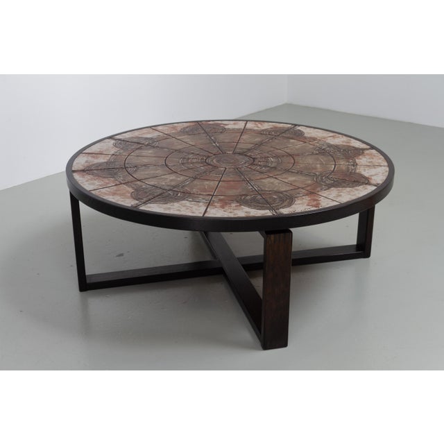 Danish Round Tiled Coffee Table by Ox-Art for Trioh, 1970s. Stunning Scandinavian Mid-Century Modern circular coffee table...