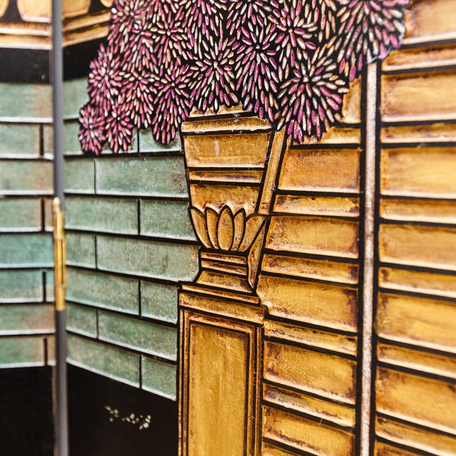 Hollywood Regency 1960s Hollywood Regency Chinoiserie Black Lacquer & Gilt Four-Panel Room Divider For Sale - Image 3 of 15