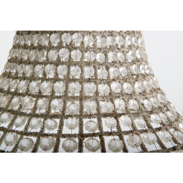 Hollywood Regency 1970s French Bell Shaped Glass Pendant Chandelier, Beaded Metal For Sale - Image 3 of 13