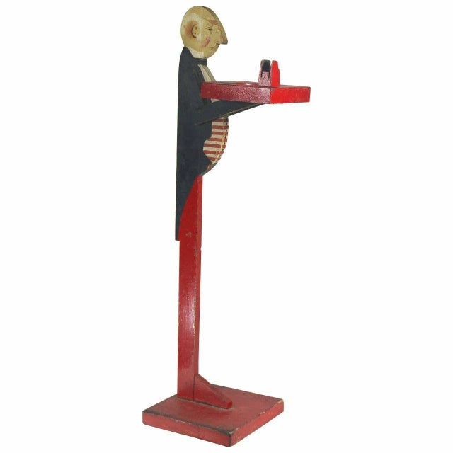 1930s 1930s Americana Folk Art Painted Wood Butler Smoking Stand With Tray For Sale - Image 5 of 5