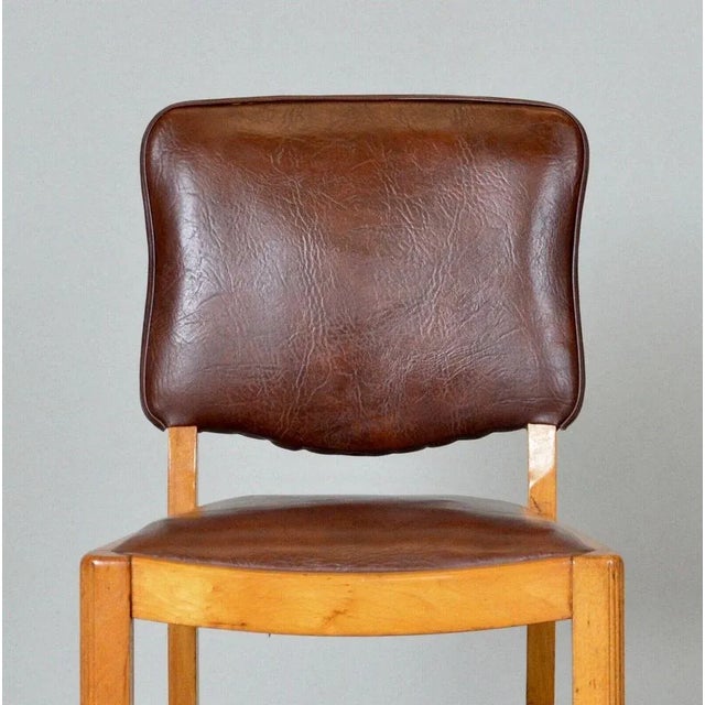Antique Brown Leather & Walnut Dining Chairs, Set of 6 For Sale - Image 9 of 11
