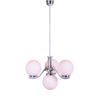 Art Deco Chandelier in Chrome-Plated Steel and Opal Glass, Czech, 1920s For Sale