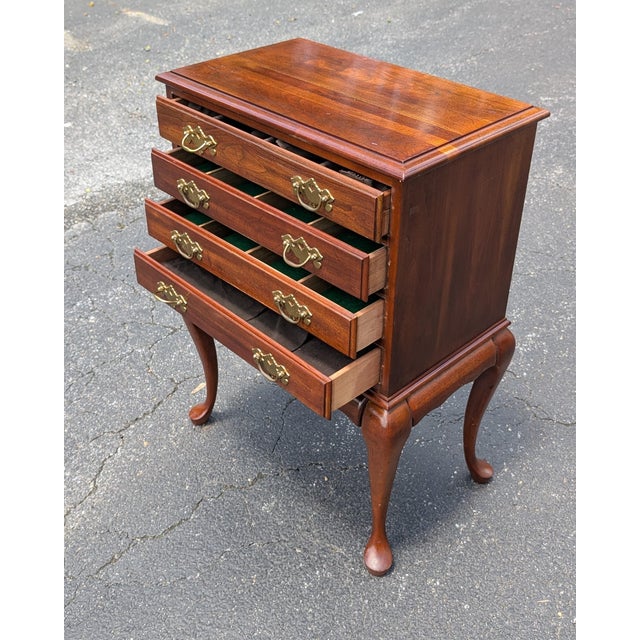 Brown Vinage Solid Cherry Queen Anne Style Silverware Chest For Sale - Image 8 of 12