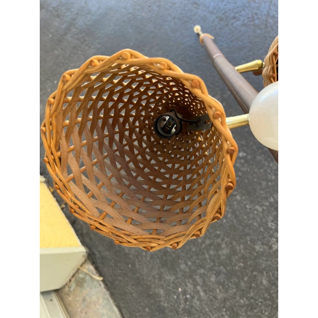 Brown Mid 20th Century Tension Pole Floor Lamp With Wicker Shades For Sale - Image 8 of 12