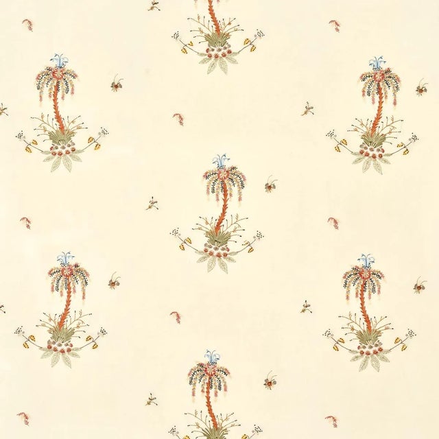 Sample - Schumacher Royal Poncianna Embroidery Fabric in Multi on Creme For Sale