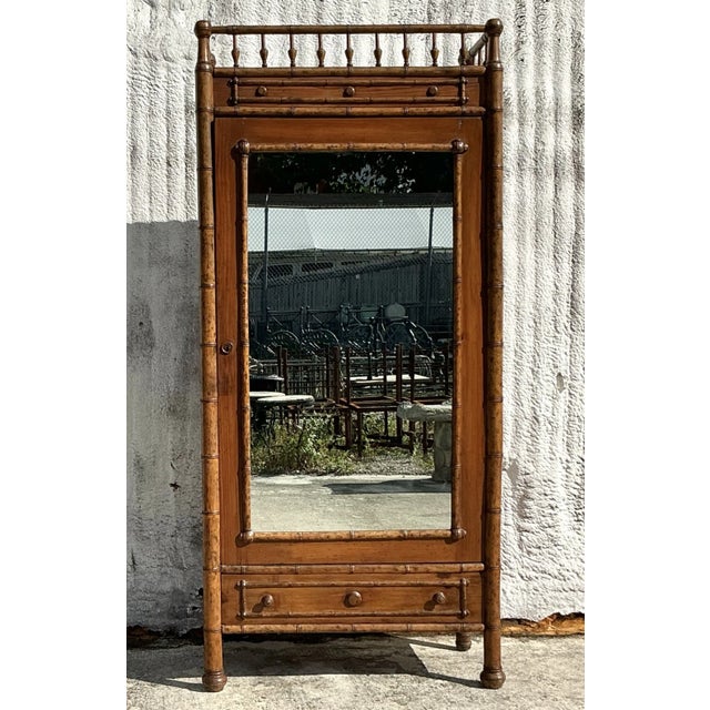 Vintage Boho Carved Bamboo Armoire For Sale - Image 9 of 9
