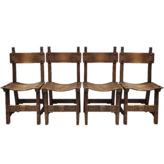 Vintage Brustalist Chairs in Oak & Steel, 1970s, Set of 4 For Sale