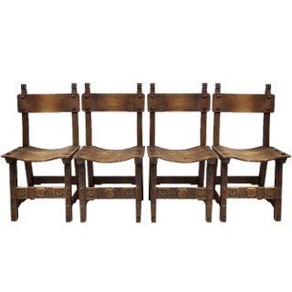 Vintage Brustalist Chairs in Oak & Steel, 1970s, Set of 4 For Sale