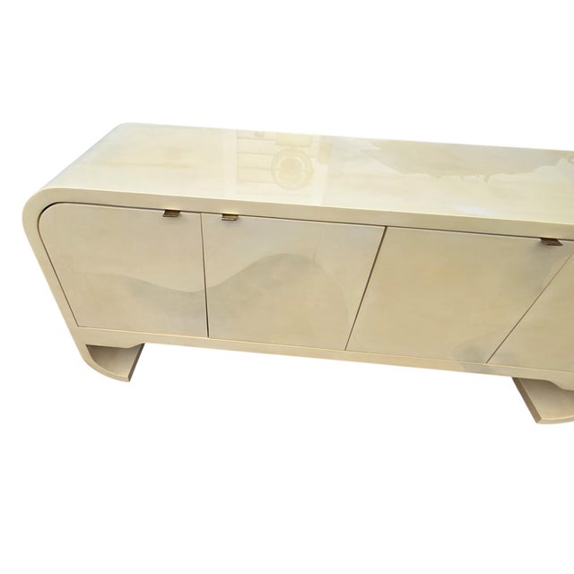 Vintage 1970s Faux Goatskin Console Buffet Karl Springer Style Postmodern Credenza For Sale - Image 15 of 17