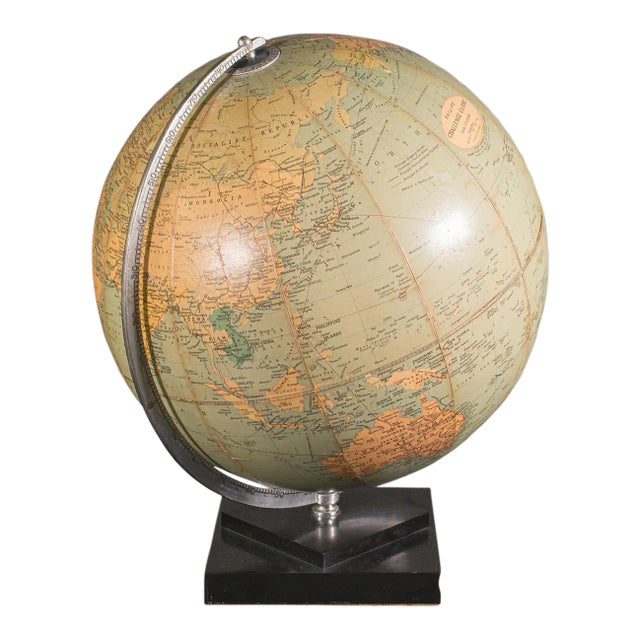 1960s Mid-Century Vintage Table Globe, English, World Map, 13.5 Inch Diameter, Cartography For Sale