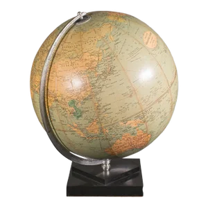 1960s Mid-Century Vintage Table Globe, English, World Map, 13.5 Inch Diameter, Cartography