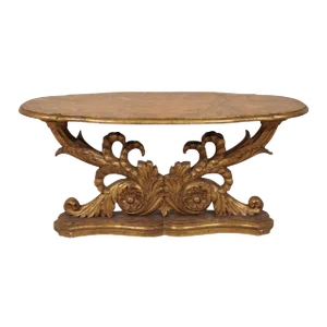 Italian Mid 19th Century Giltwood Oval Coffee Table With Faux Marble Top
