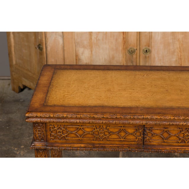 Mid 20th Century English Midcentury Game Table with Leather Top and Abundant Carved Décor For Sale - Image 12 of 12
