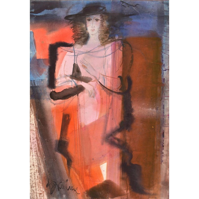 Dzemma Skulme, Lady in Red, 21st Century, Watercolor, in Very Good conditions. Designed from 2000 This piece has an...