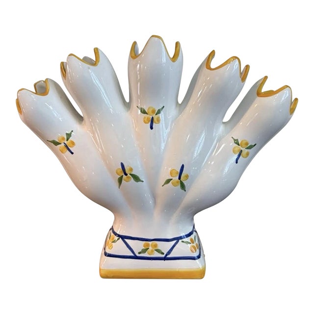 Vintage MCM Portugal RCCL Ceramic Tulipiere Five Finger Vase For Sale