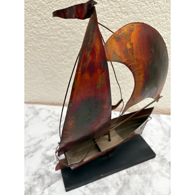 Midcentury Brutalist Copper Sculptural Sailboat For Sale - Image 4 of 8