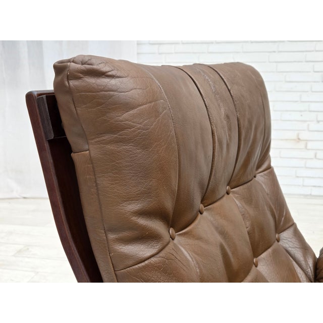 Scandinavian Armchair in Brown Leather, 1970s For Sale - Image 12 of 18