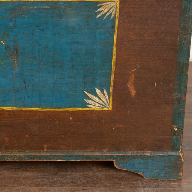 Original Hand Painted Swedish Dome Top Trunk Dated 1865 For Sale - Image 6 of 7