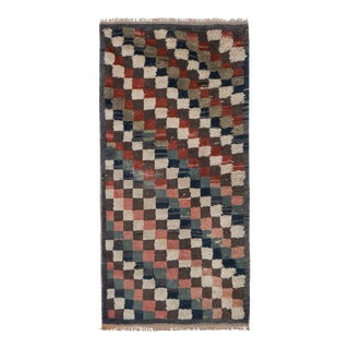 Colorful Vintage Checkered Tulu Rug - Soft Wool Pile For Sale