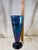Contemporary 1991 Orient & Flume Peacock Blue Iridescent Pedestal Art Glass Vase For Sale - Image 3 of 10
