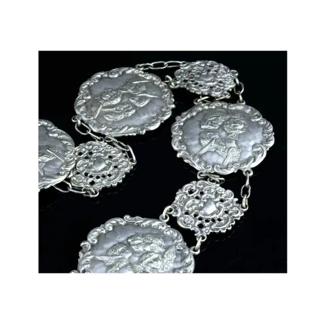 Late 19th Century Victorian Silver Plate Angel Figural Plaque Belt/Necklace For Sale - Image 4 of 11