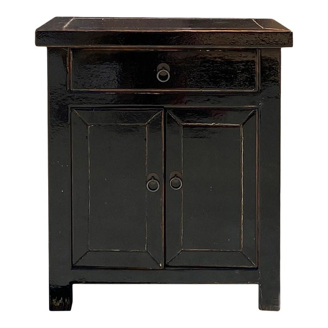 Distressed Gloss Black Lacquer Drawer End Table Nightstand | Chairish