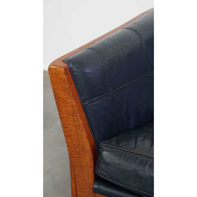 Art Deco Sofa with Woodwork and Dark Blue Cowhide For Sale - Image 10 of 18