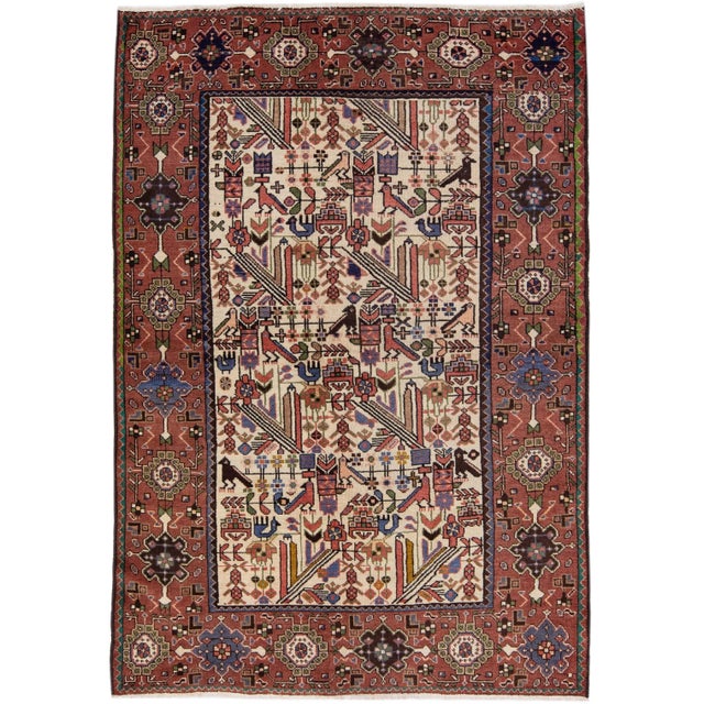 Textile 1960s Vintage Persian Malayer Handmade Beige Floral Wool Rug For Sale - Image 7 of 7