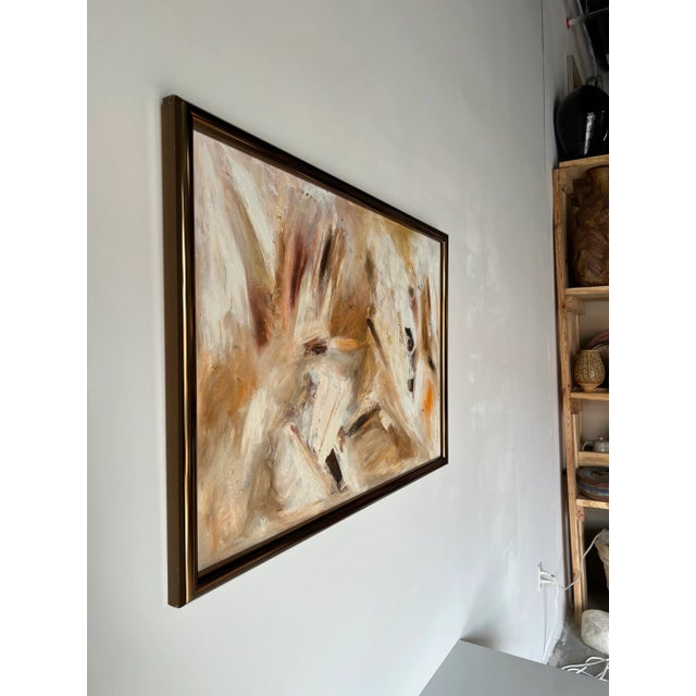 A beautiful and powerful mid-century abstract composition expressionist oil painting on Masonite. There are just simple...