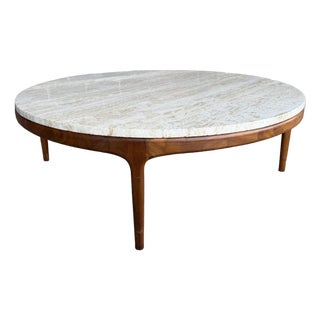 Mid-Century Modern Walnut Rythm Coffee Table With Travertine Top by Lane For Sale