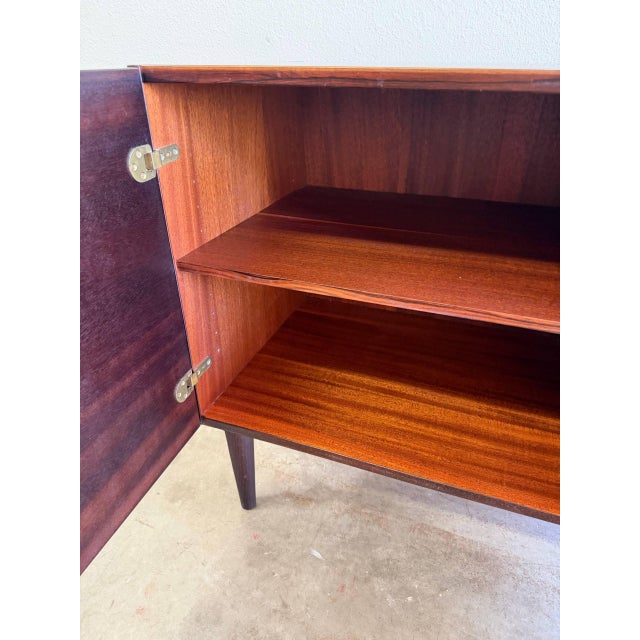 Brown Mid Century Danish Rosewood Sideboard – Vintage Scandinavian Storage Cabinet on Tapered Legs For Sale - Image 8 of 10