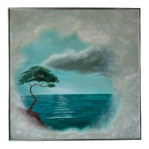 1970s Vintage Impressionist Ocean - Tree Landscape Oil Painting by D. Leitstein