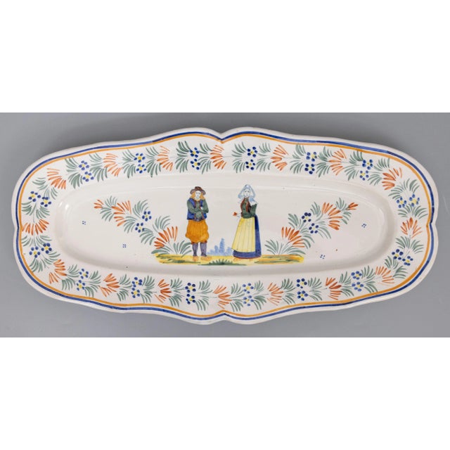 Ceramic Large Antique French Faience Quimper Oval Scalloped Wall Platter For Sale - Image 7 of 7