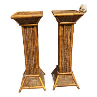 1970s Pair of Bamboo Plant Stand Pillars For Sale
