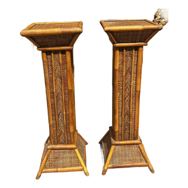 1970s Pair of Bamboo Plant Stand Pillars For Sale